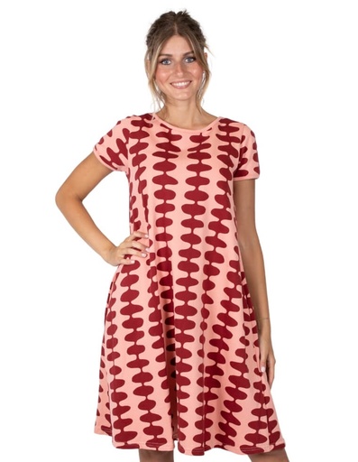 [WMDR008-322SQU] Damen Kleid &quot;Minime&quot; aus Bio-Baumwolle rosa und bordeaux