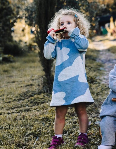 [BGDR009-013NUV-FW22] Sofoy Dress in Organic Cotton - light blue pattern with little clouds