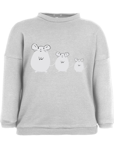 [BNSW002-110TOP-FW22] Felpa Suli in Cotone Organico - color grigio con stampa topini