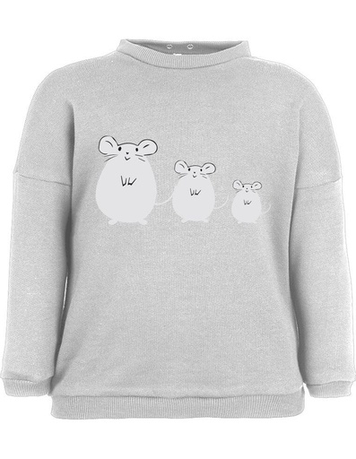 [BNSW002-110TOP-FW22] Suli Sweatshirt aus Bio-Baumwolle - grau mit kleinen Mäusen bedruckt