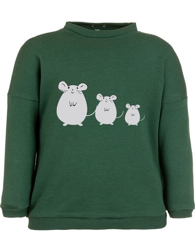 [BNSW002-541TOP-FW22] Felpa Suli in Cotone Organico - color verde scuro con stampa topini