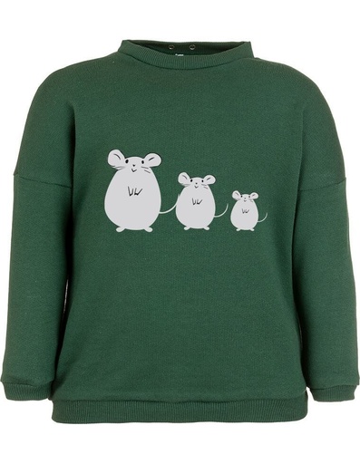 [BNSW002-541TOP-FW22] Suli Organic Cotton Sweatshirt - dark green with little mice print