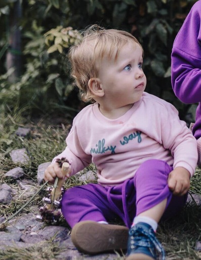 [BGSW002-130MIL-FW22] Felpa Suli in Cotone Organico - color rosa con stampa &quot;Milky Way&quot;