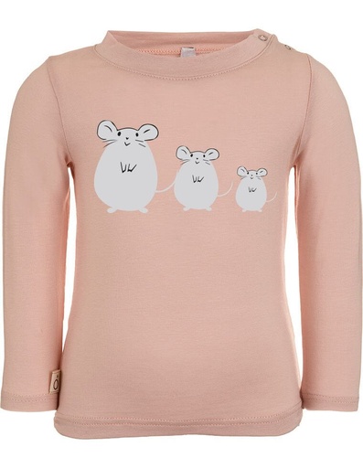 [BGTS002-130TOP-FW22] T-shirt Aura in Fibra di Eucalipto - color rosa con stampa topini