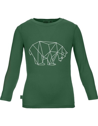 [KNTS007-541ORS-FW22] T-shirt Aura in Fibra di Eucalipto - verde scuro con stampa orso
