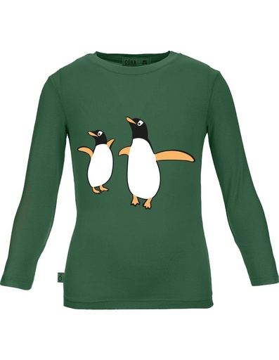 [KNTS007-541PIN-FW22] T-shirt Aura in Fibra di Eucalipto - verde scuro con stampa pinguini