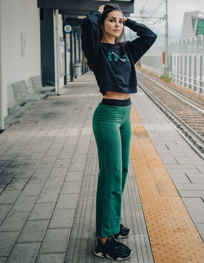 [WMTR007-541000-FW22] Pantaloni Paula in Cotone Organico - color verde scuro 