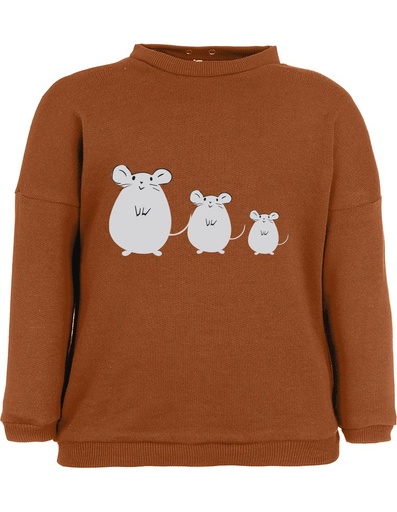 [BNSW002-114TOP-FW22] Felpa Suli in Cotone Organico - color rame con stampa topini