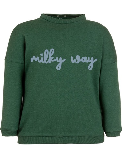 [BNSW002-541MIL-FW22] Suli Sweatshirt aus Bio-Baumwolle - dunkelgrün mit &quot;Milky Way&quot; Aufdruck