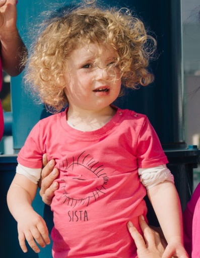[BGTS001-212SIS-SS23] Alex T-Shirt neonato in Fibra di eucalipto - rosa con stampa &quot;Sis&quot;