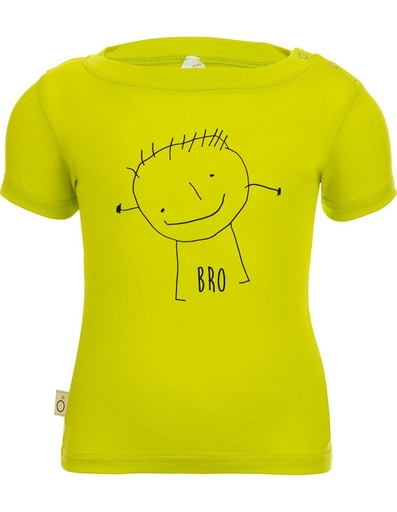 [BNTS001-650BRO-SS23] Alex T-shirt neonato in fibra di eucalipto - lime con stampa &quot;bro&quot;