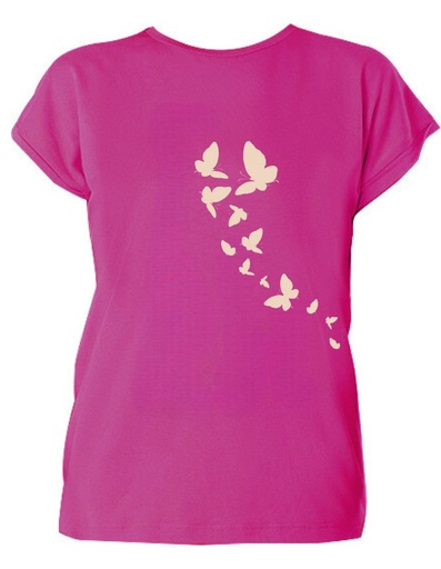 [KGTS005-203BUT-SS23] Laura Eucalyptus Fiber T-shirt - fuchsia with butterfly print