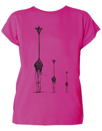 [KGTS005-203GGG-SS23] Laura Eucalyptus fibre T-shirt - fuchsia with three giraffes