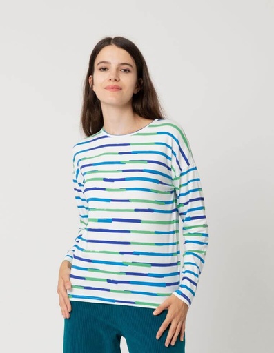 [WMTS021-174LIN-SS23] Martina Eucalyptus Fibre T-shirt - blue and green stripes