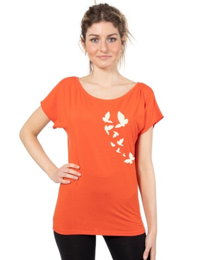 [WMTS001-156FAR-SS23] Red Elisabeth T-Shirt in Eucalyptus - Schmetterlinge