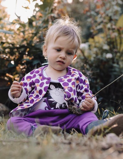 [BNJK001-159TAN-FW23] Baby Gigi Jacke aus Bio-Baumwolle - mandarin und lila gestreift