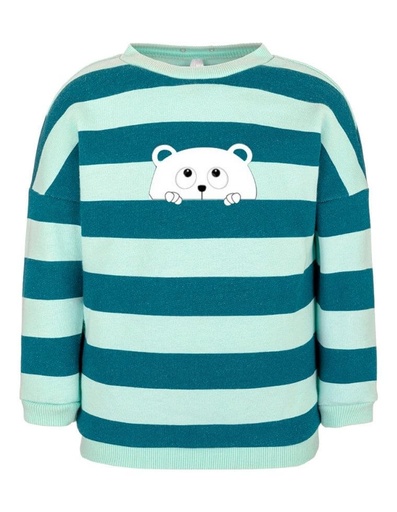 [BNSW002-439BEA-FW23] Suli Newborn Sweatshirt Organic Cotton - blue and turquoise stripes with bear