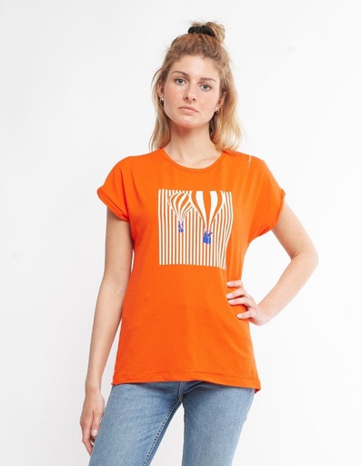 [WMTS005S563SS20MON] Bio T-Shirt Laura aus Eukalyptus - orange mit Heißluftballon 