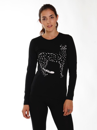 [WMTS015S010AW19CHE] Eukalyptus T-Shirt Matri - schwarz mit Gepard 