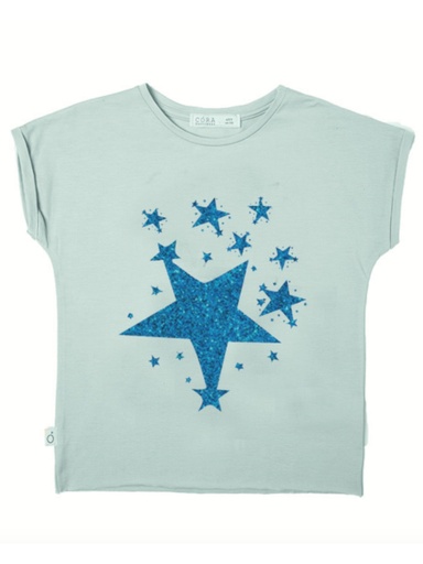[KGTS005S600SS19SUN] Laura T-Shirt Ecosostenibile in Eucalipto - azzurra con stelle