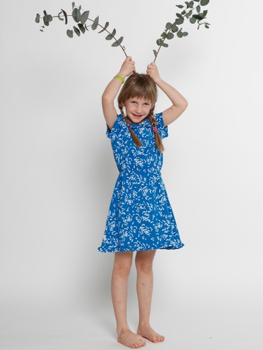 [KGDR001A120SS19000] Organic Dress Eucalyptus Emy - light blue with roses