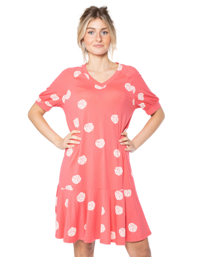 [WMDR014A119SS19000] Organic Dress Eucalyptus Clara - pink with roses