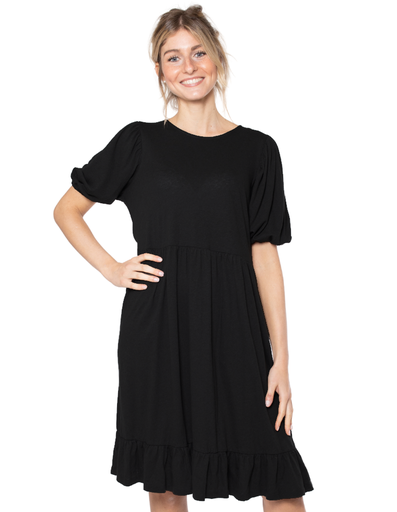 [WMDR024-010000] Luna black Cotton Linen Dress