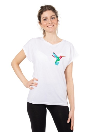 [WMTS005-020COL] Laura T-Shirt Ecosostenibile - colibrì